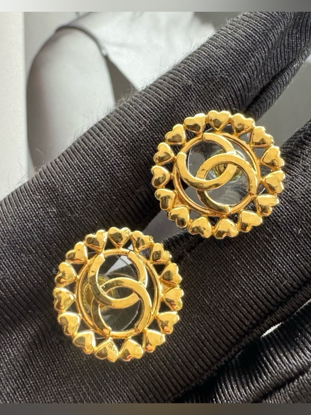 CC Boutique Gold Heart-Frame Interlocking Logo Earrings
